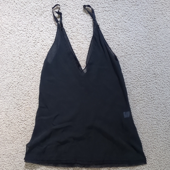 Vintage Express Black See Through Silk V Neck Camisole Top - Picture 5 of 15